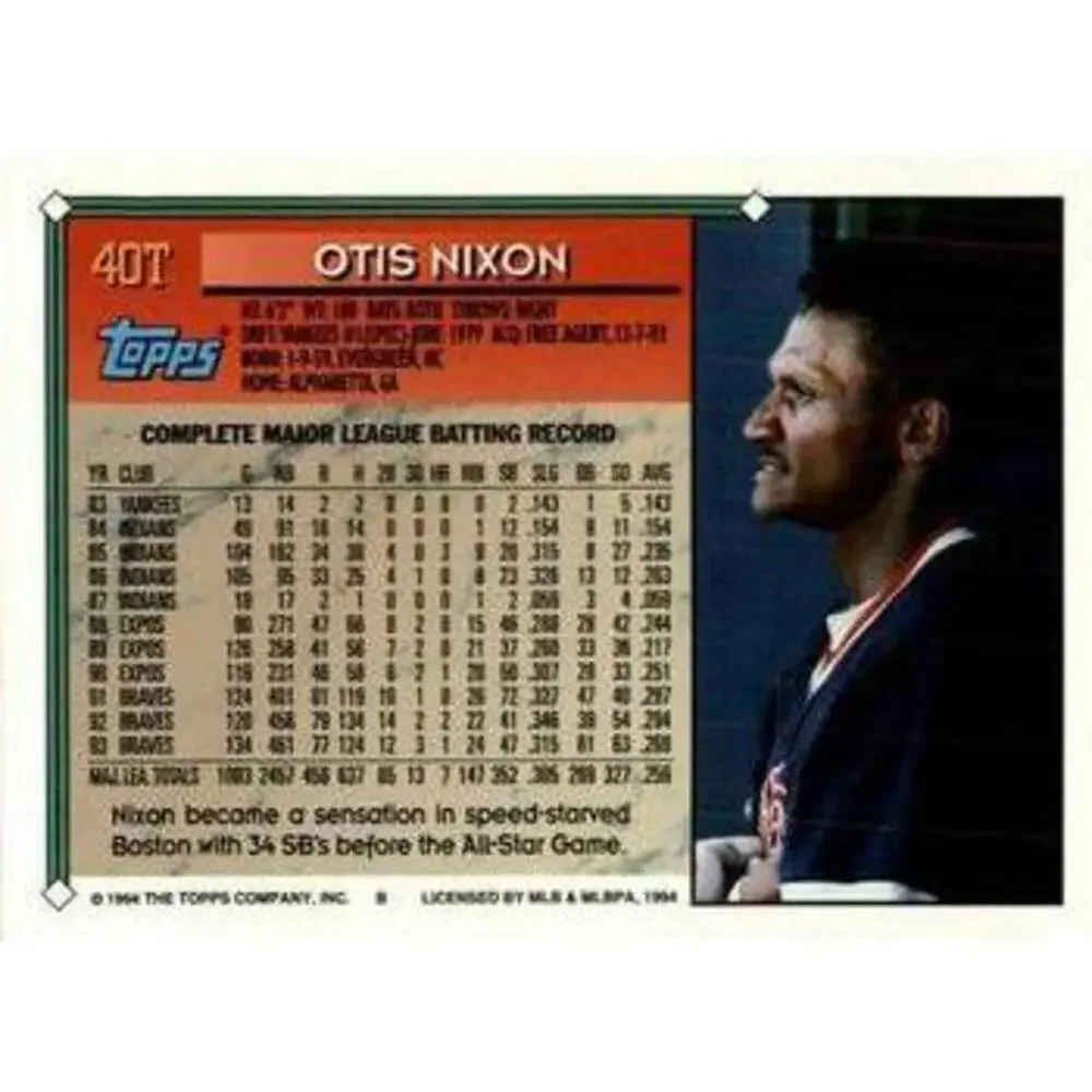1994 Topps Traded Otis Nixon 40T Boston Red Sox